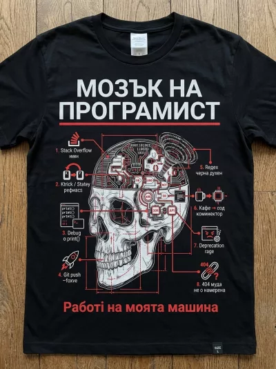 Тениска „Мозък на Програмист" – Оригинален Подарък за IT Специалист